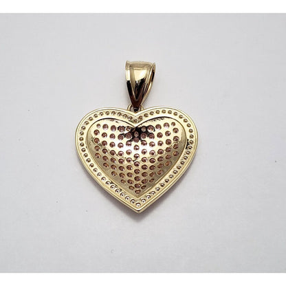 10K Yellow Gold 3D Puffy Heart CZ Charm Pendant