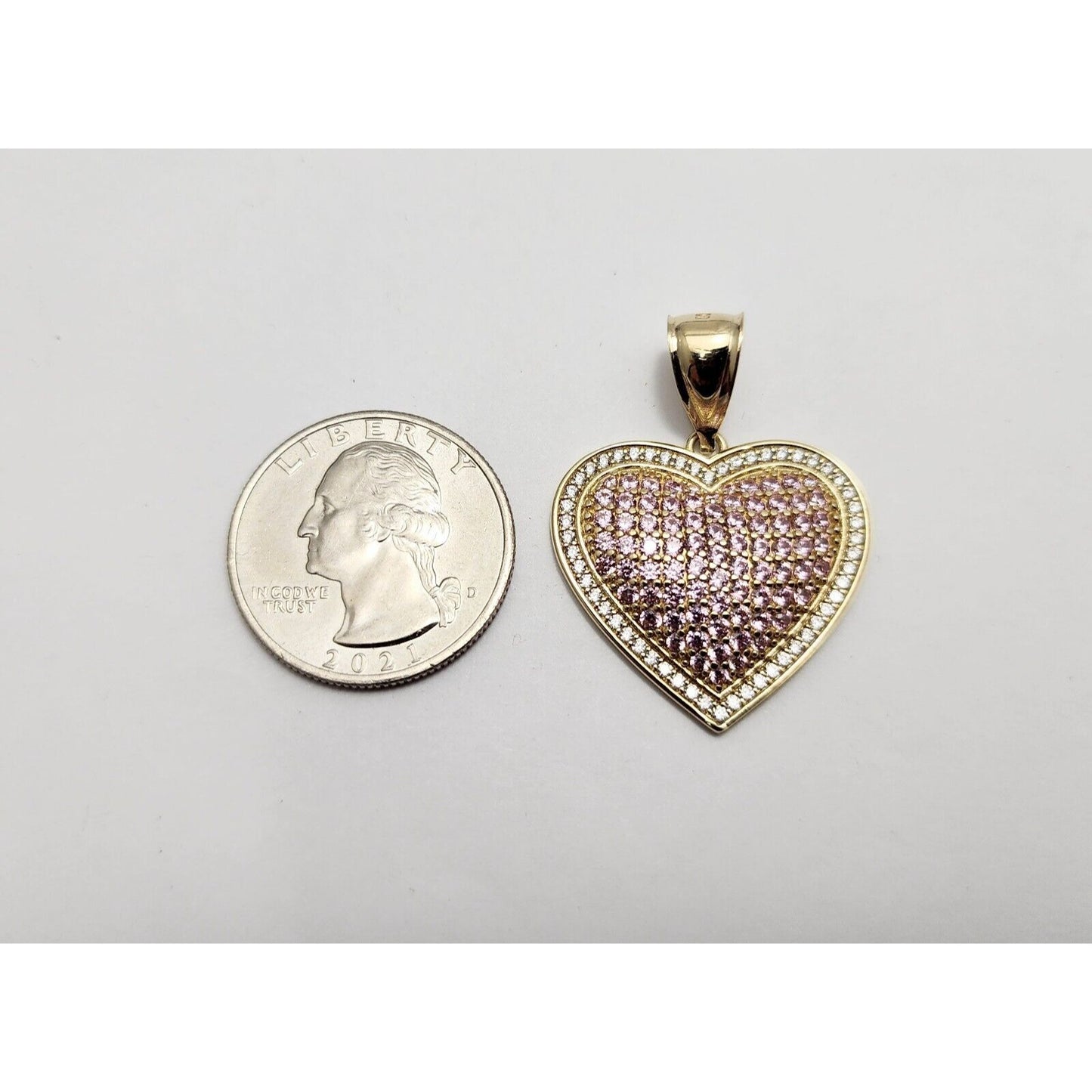 10K Yellow Gold 3D Puffy Heart CZ Charm Pendant