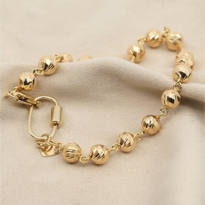 18K Yellow Gold Diamond Cut Bead Ball Link Bracelet