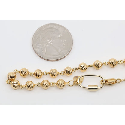 18K Yellow Gold Diamond Cut Bead Ball Link Bracelet