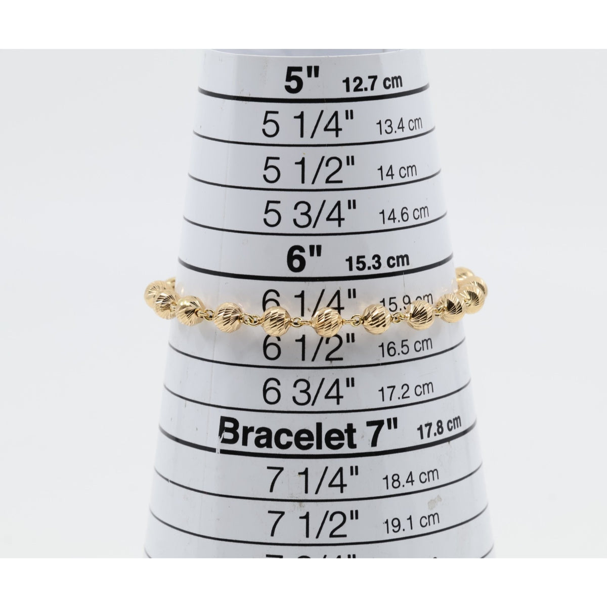 18K Yellow Gold Diamond Cut Bead Ball Link Bracelet