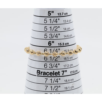 18K Yellow Gold Diamond Cut Bead Ball Link Bracelet