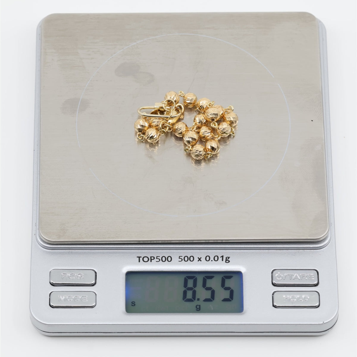 18K Yellow Gold Diamond Cut Bead Ball Link Bracelet
