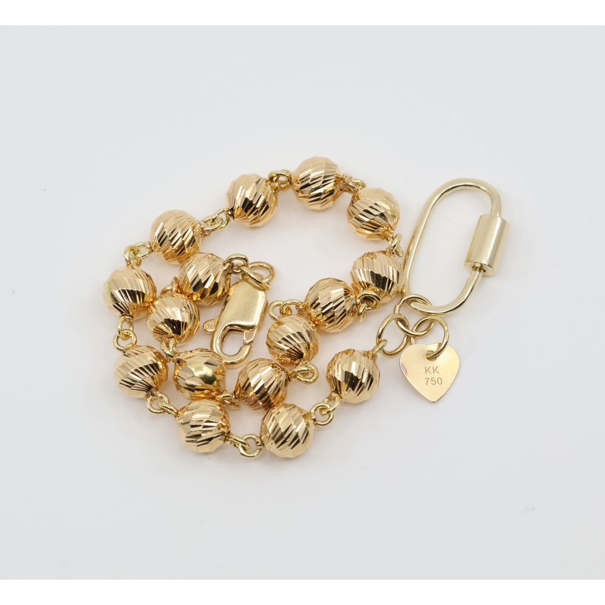 18K Yellow Gold Diamond Cut Bead Ball Link Bracelet