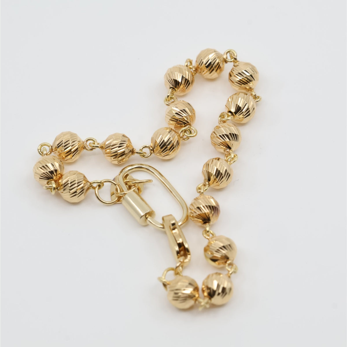 18K Yellow Gold Diamond Cut Bead Ball Link Bracelet