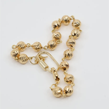 18K Yellow Gold Diamond Cut Bead Ball Link Bracelet