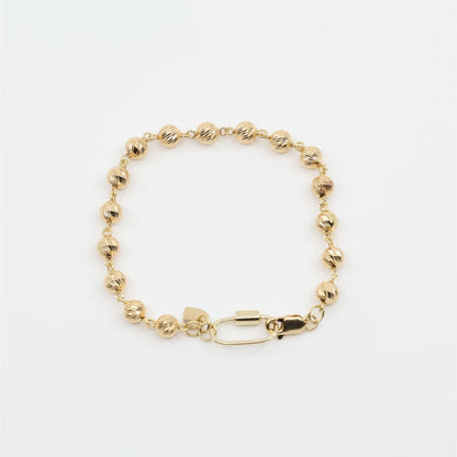 18K Yellow Gold Diamond Cut Bead Ball Link Bracelet