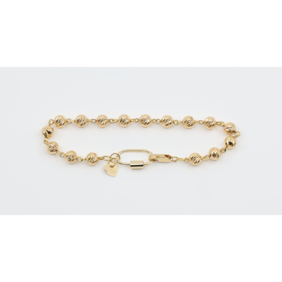 18K Yellow Gold Diamond Cut Bead Ball Link Bracelet
