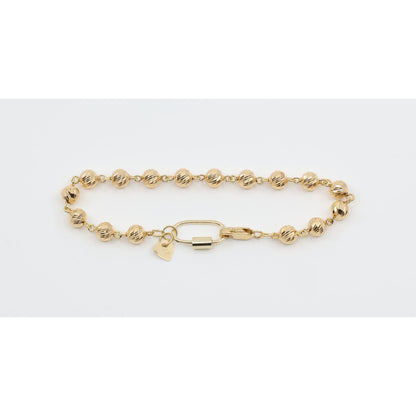 18K Yellow Gold Diamond Cut Bead Ball Link Bracelet