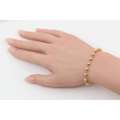18K Yellow Gold Diamond Cut Bead Ball Link Bracelet