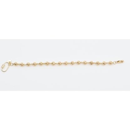 18K Yellow Gold Diamond Cut Bead Ball Link Bracelet
