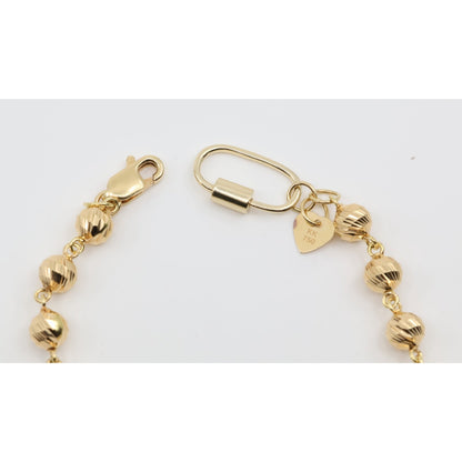 18K Yellow Gold Diamond Cut Bead Ball Link Bracelet