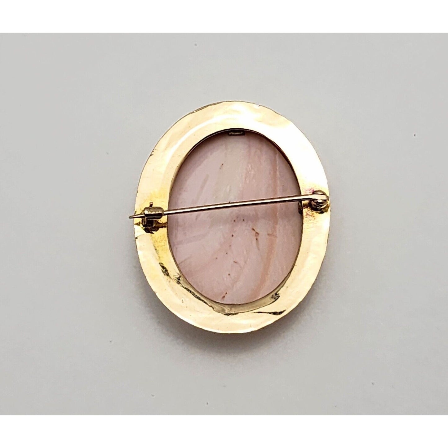 Vintage 10K Yellow Gold Floral Pink Cameo Oval Brooch Pin