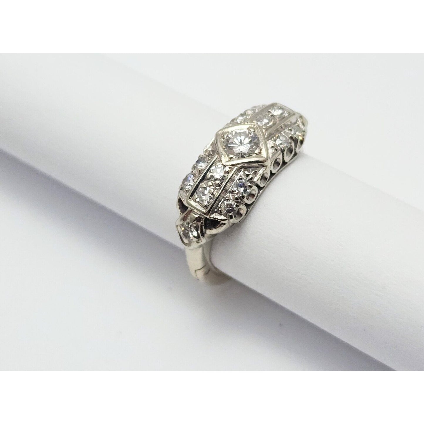 14K White Gold Resizable Diamond Ring