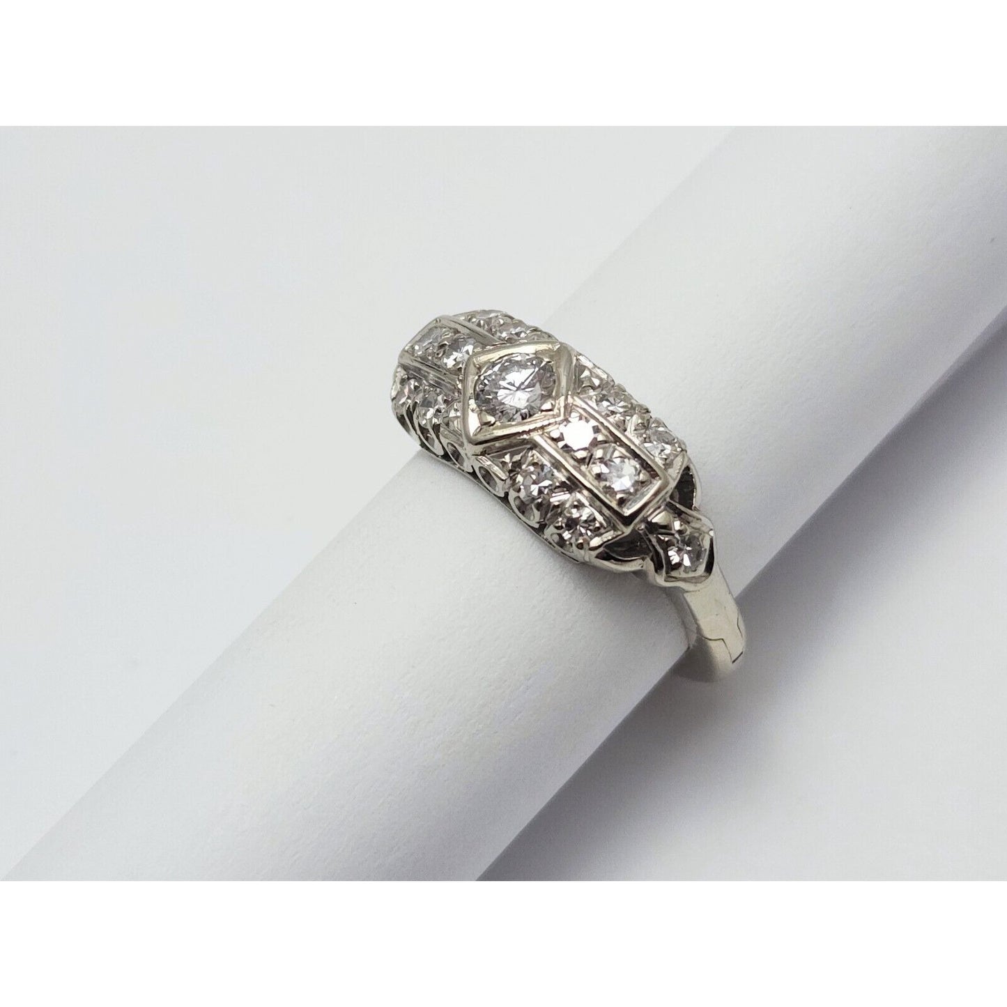 14K White Gold Resizable Diamond Ring