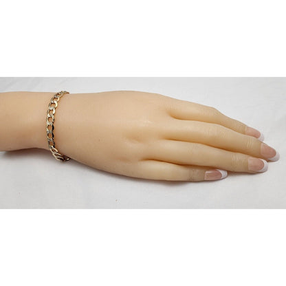 14K Two Tone Gold Diamond Cut Curb Link Bracelet