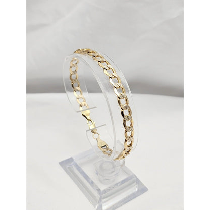 14K Two Tone Gold Diamond Cut Curb Link Bracelet