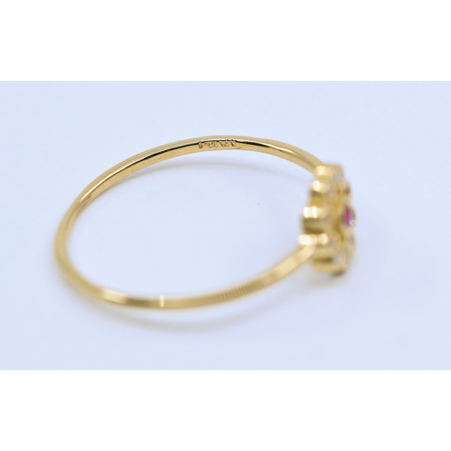 Thin 14K Yellow Gold Flower Ruby & CZ Ring