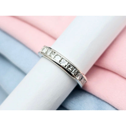 10K White Gold Princess Cut Invisible Setting Diamond Wedding Band Ring