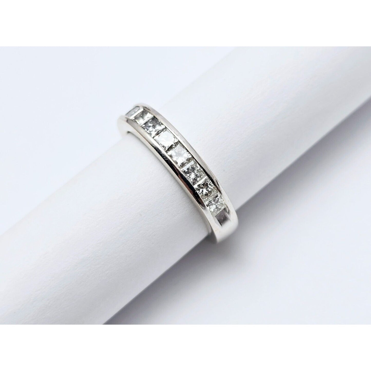 10K White Gold Princess Cut Invisible Setting Diamond Wedding Band Ring
