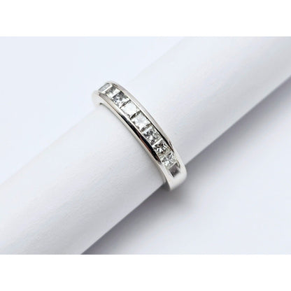 10K White Gold Princess Cut Invisible Setting Diamond Wedding Band Ring