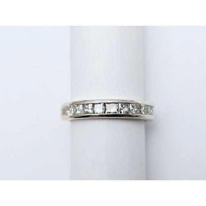 10K White Gold Princess Cut Invisible Setting Diamond Wedding Band Ring