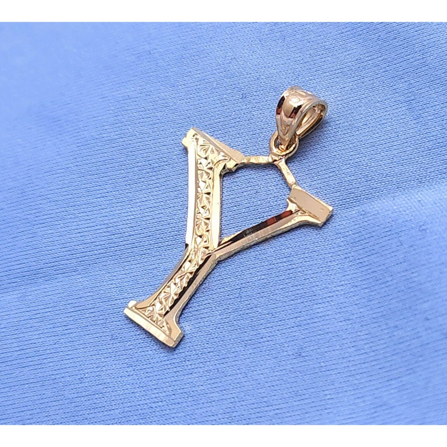 14K Yellow Gold Initial Letter " Y " Charm Pendant