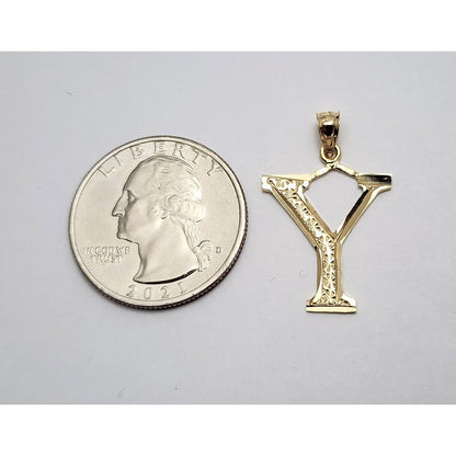 14K Yellow Gold Initial Letter " Y " Charm Pendant