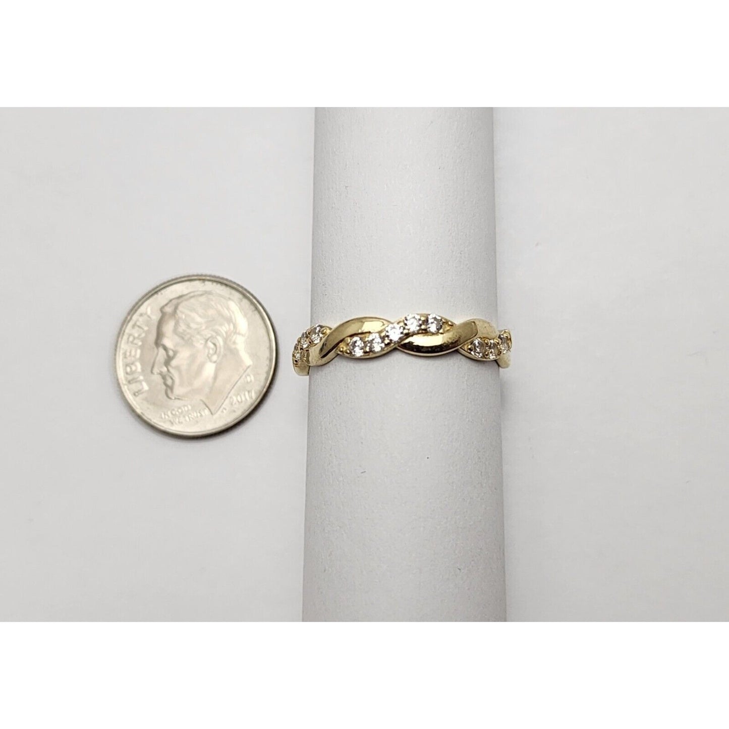 14K Yellow Gold Spiral Cubic Zirconia Wedding Band Ring