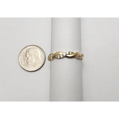 14K Yellow Gold Spiral Cubic Zirconia Wedding Band Ring