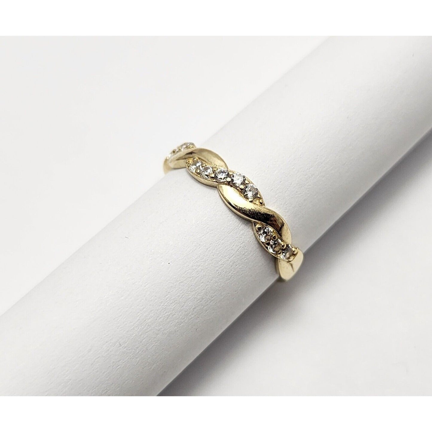 14K Yellow Gold Spiral Cubic Zirconia Wedding Band Ring