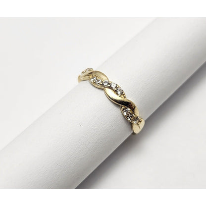 14K Yellow Gold Spiral Cubic Zirconia Wedding Band Ring