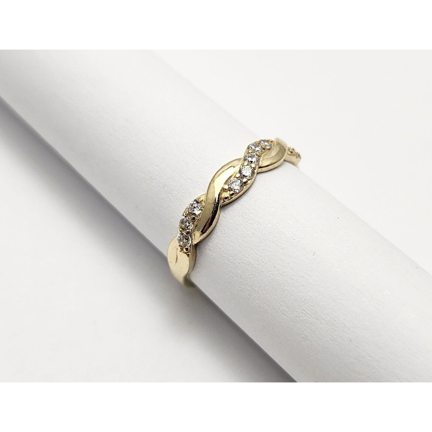 14K Yellow Gold Spiral Cubic Zirconia Wedding Band Ring