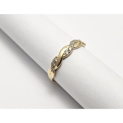 14K Yellow Gold Spiral Cubic Zirconia Wedding Band Ring