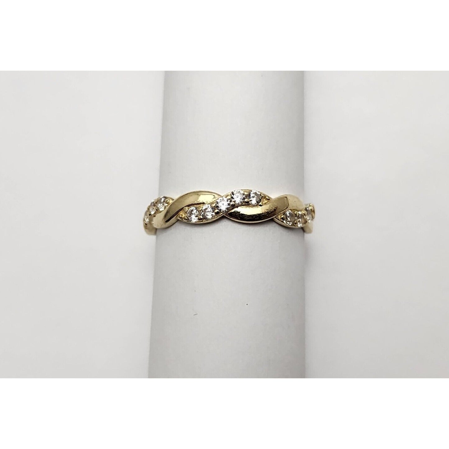 14K Yellow Gold Spiral Cubic Zirconia Wedding Band Ring