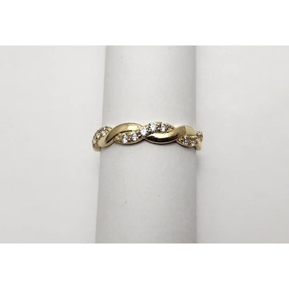 14K Yellow Gold Spiral Cubic Zirconia Wedding Band Ring