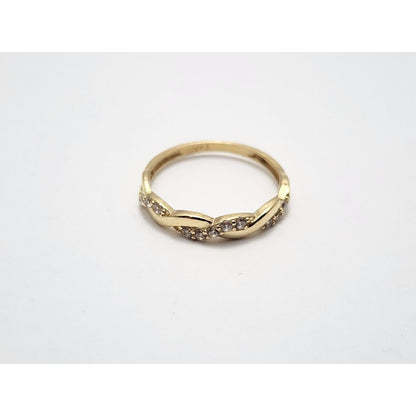 14K Yellow Gold Spiral Cubic Zirconia Wedding Band Ring