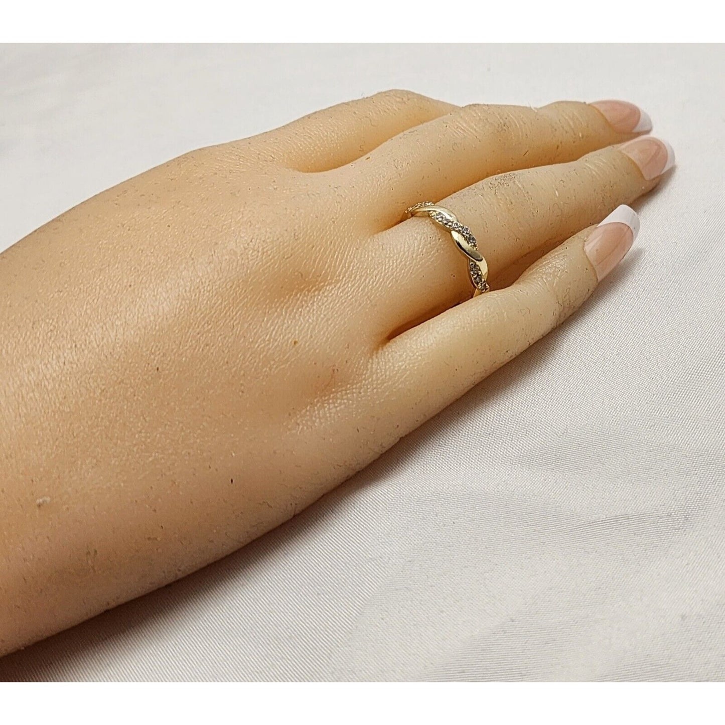 14K Yellow Gold Spiral Cubic Zirconia Wedding Band Ring