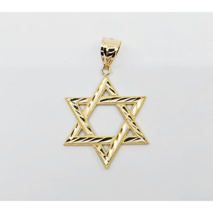 14K Yellow Gold Diamond Cut Religious Star of David Charm Pendant