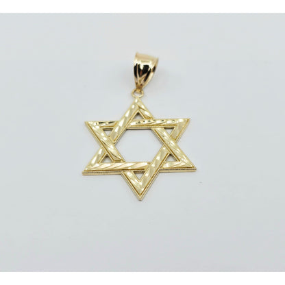 14K Yellow Gold Diamond Cut Religious Star of David Charm Pendant