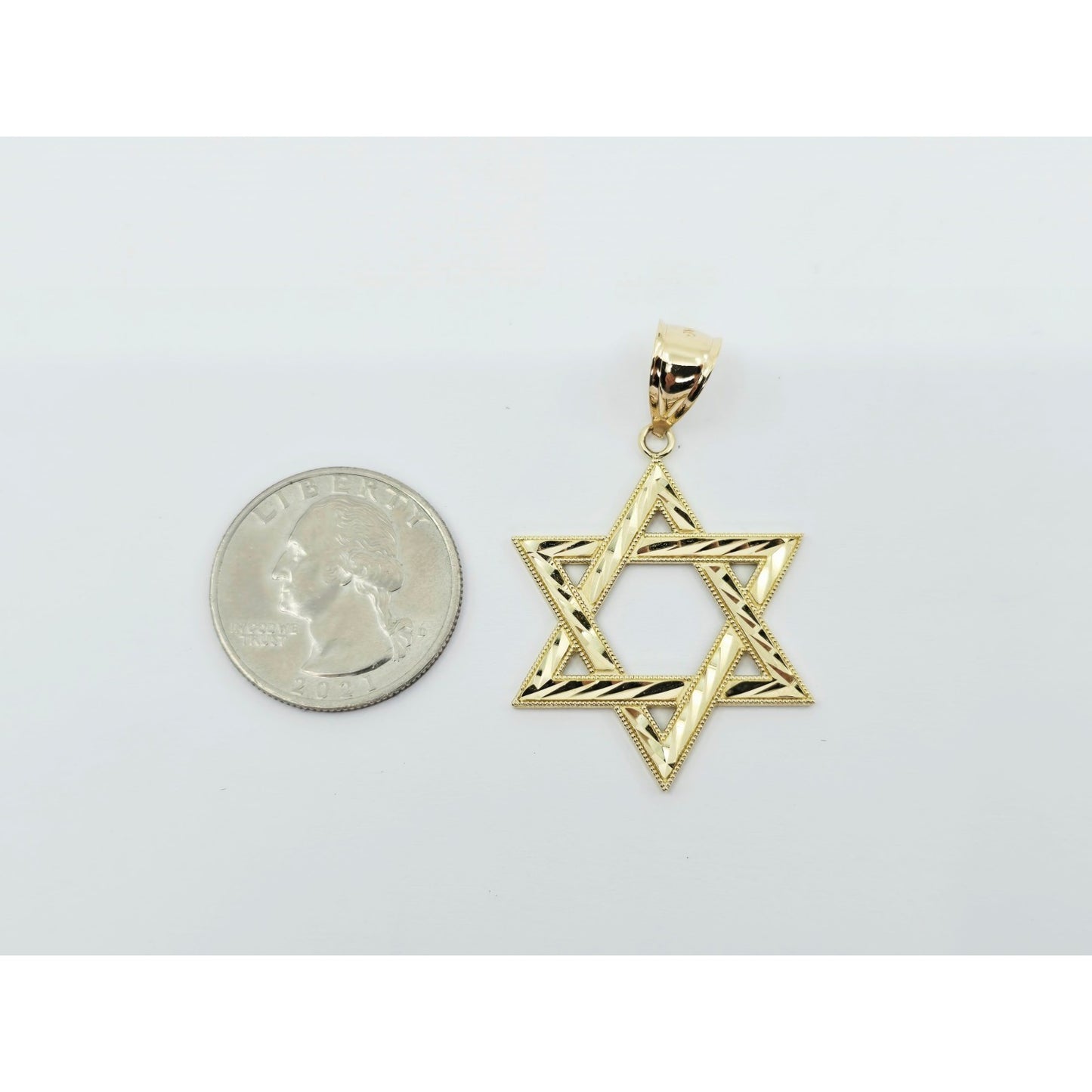 14K Yellow Gold Diamond Cut Religious Star of David Charm Pendant