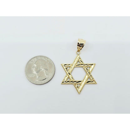 14K Yellow Gold Diamond Cut Religious Star of David Charm Pendant