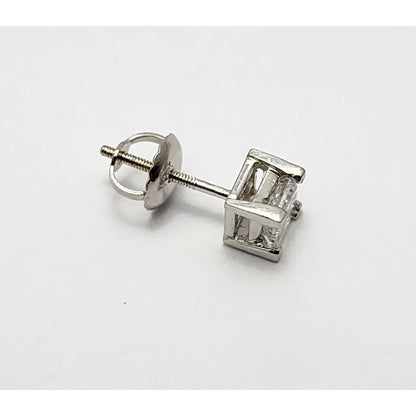 Single 14K White Gold Square Princess Cut Diamond Screw Back Stud Earring