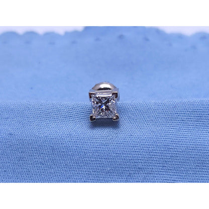 Single 14K White Gold Square Princess Cut Diamond Screw Back Stud Earring
