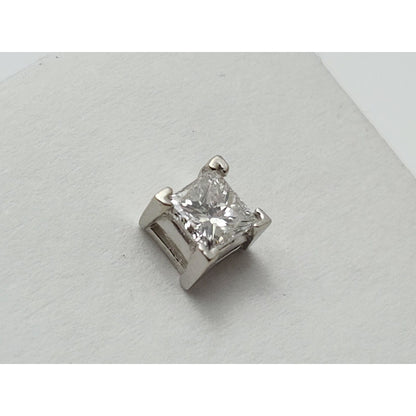 Single 14K White Gold Square Princess Cut Diamond Screw Back Stud Earring