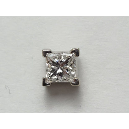 Single 14K White Gold Square Princess Cut Diamond Screw Back Stud Earring