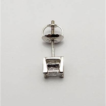 Single 14K White Gold Square Princess Cut Diamond Screw Back Stud Earring
