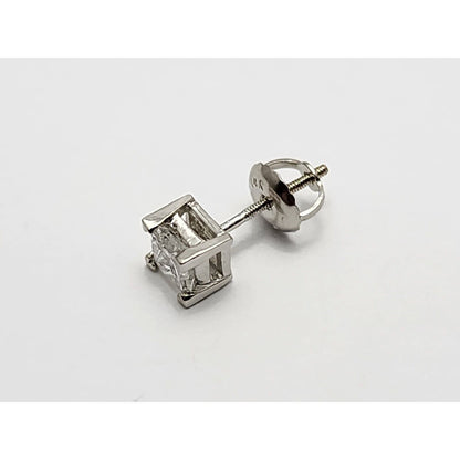 Single 14K White Gold Square Princess Cut Diamond Screw Back Stud Earring