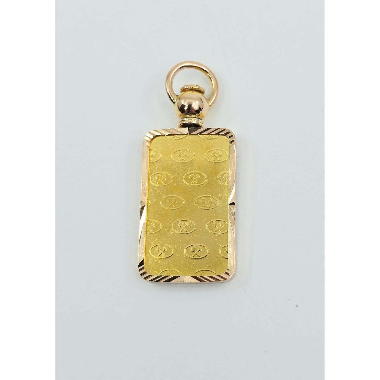 24K 10 Gram Johnson Matthey Gold Bar with 18K Rose Gold Bezel Charm Pendant