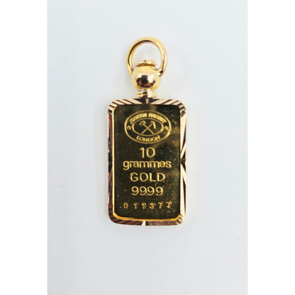 24K 10 Gram Johnson Matthey Gold Bar with 18K Rose Gold Bezel Charm Pendant